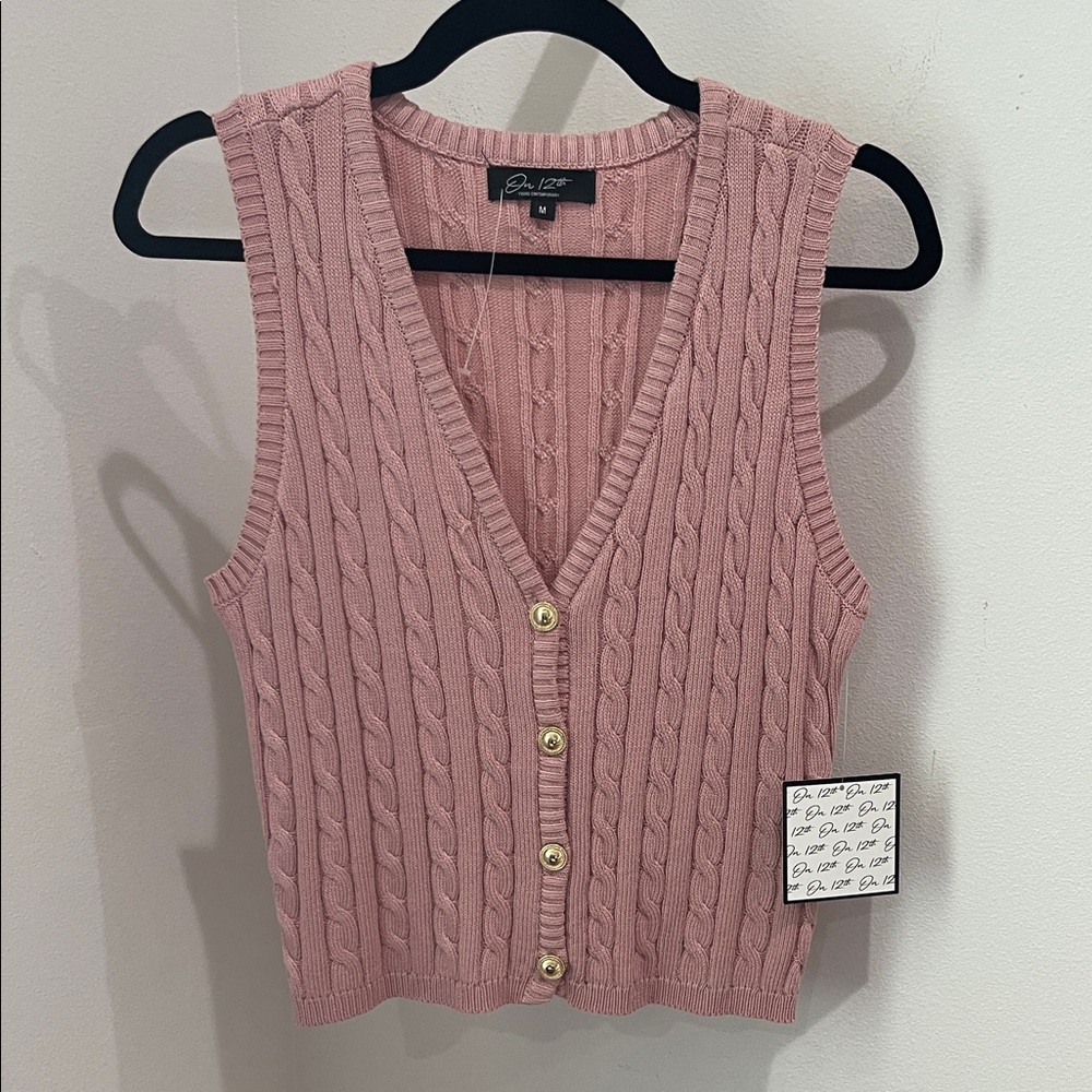 Club Monaco Pink Cable Knit Button-Front Sweater Vest